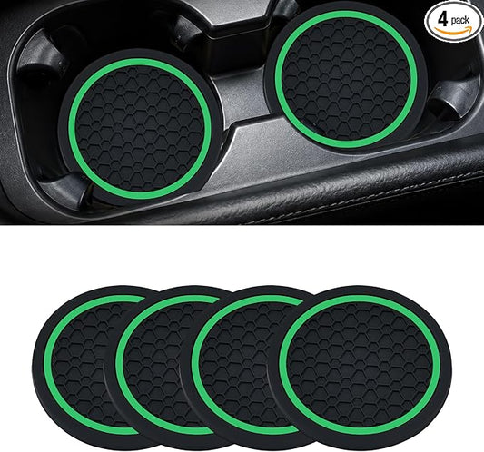 4PCS Car Cup Holder Coasters - 2.75 Inch Non-Slip Insert Water Bottle Holder Pads, Dustproof Automotive Interior Accessories Mat, Universal for Vehicles, Trucks, RVs (Green)