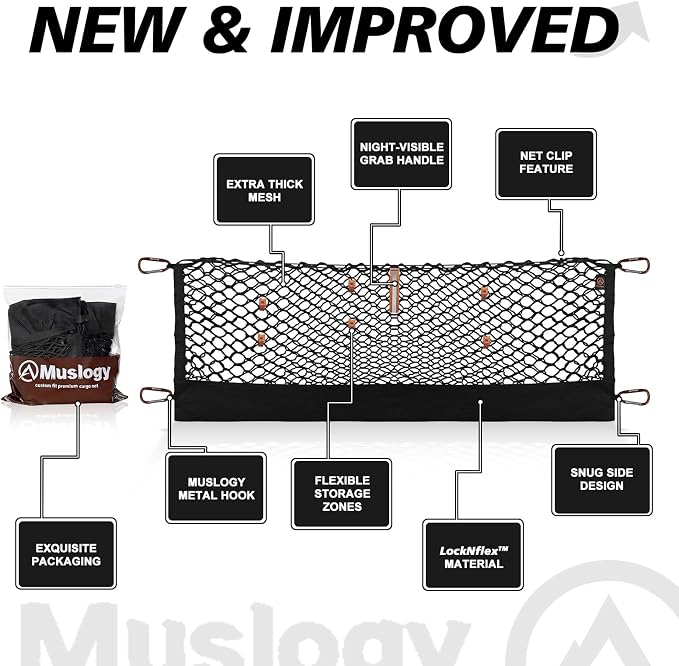 Muslogy Truck Bed Cargo Net Trunk Netting Compatible with Chevrolet Colorado & GMC Canyon 2026 2025 2024 2023 Accessories, Pickup Cargo Organizer SUV Sedan Storage Net w/Heavy Duty Carabiners