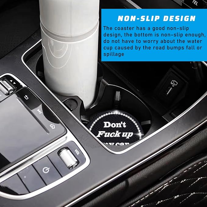 4 PCS Bling Car Cup Coaster, 2.75 Inch Anti-Slip Cup Holder Insert Coasters, Universal Crystal Rhinestone Auto Drink Car Cup Mat, Interior Car Accessories for Women Girls (Black)