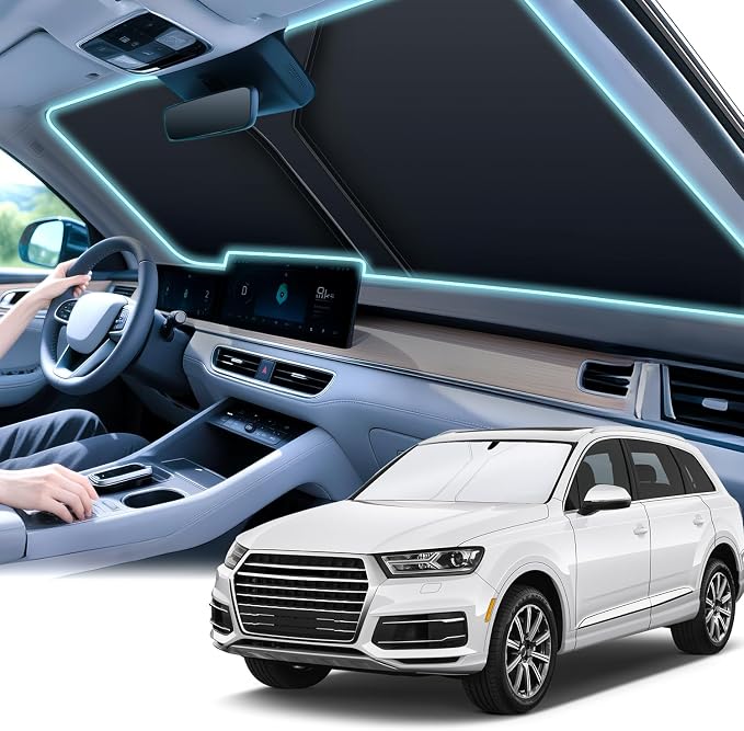 SINGARO 300T Universal Car Windshield Sun Shade, Foldable Reflective for Windshield & Window Shades with Overlapping Design, Car Interior Accessories (58" L x 32" W)