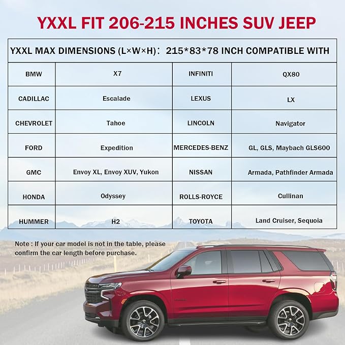 Coverado SUV Car Cover Waterproof All Weather, Outdoor Full Size Car Covers for Automobiles, Rain Sun UV Dust Protection Car Cover, Seam-Sealed Waterproof Car Covers Universal Fit for SUV (206"-215")