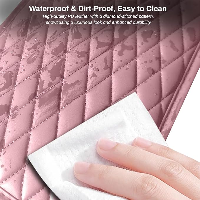 Ouzorp Car Center Console Cover, Upgraded Microfiber Leather Car Arm Rest Cover with 2 Storage Bags Universal Armrest Cover for Car Storage Box Car Interior Accessories Protector for Most Vehicle-Pink