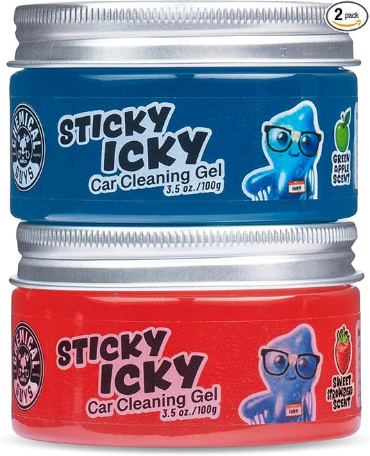 Chemical Guys Sticky Icky Car Cleaning Gel, Green Apple, Strawberry, 2-Pack | For air vents, dashboards, and keyboards, reusable, for vents, cup holders, and keyboards, use for dashboard crevices