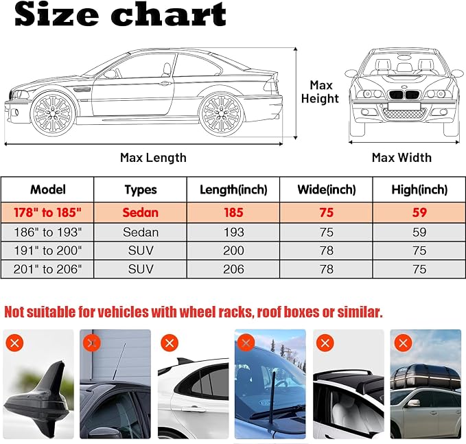 7 Layers Waterproof Cover, Heavy Duty Car Covers with Zipper Door, All-Weather Car Cover – Protects Against UV Rays, Hail, Water, Dust & Snow, Universal Fit Sedan 178" to 185"(Khaki)