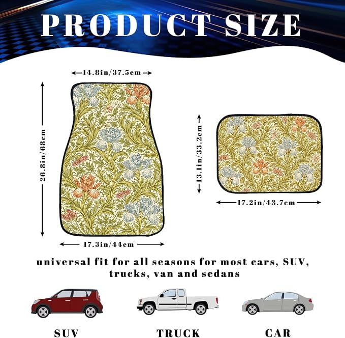 Sunflower Car Floor Mats Set of 4 Vintage Daisy Bee Wood Rustic Automotive Foot Mats Rugs Carpet for Car Non-Slip Auto Car Accessories Universal Fit Car Accessories for Truck