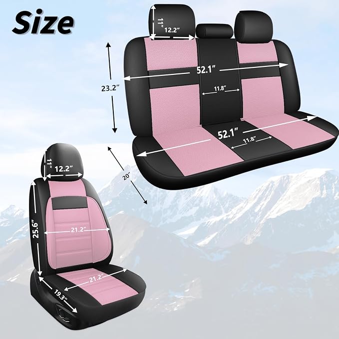 HChengkikz Car Seat Covers, Leather, 3D Foam Back Support (Black + Pink) | Air Mesh, Airbag Compatible, Universal Fit for Most Cars, Vans, Trucks, SUVs