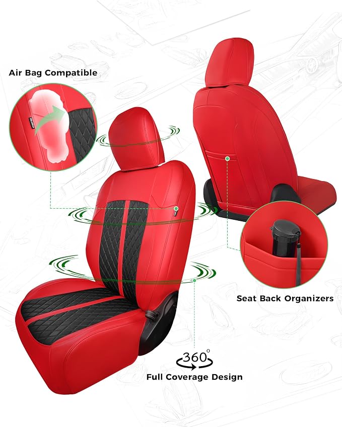 for Jeep Wrangler Seat Covers 4Door JK 2013 2014 2015 2016 2017, Custom Fit Car Seat Cover Full Set, Luxury Leather Seat Protectors, Waterproof SUV Interior Cushions Accessories, Red Black