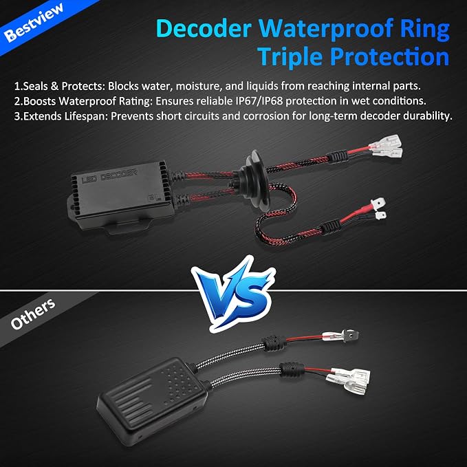 2PCS H1 H3 LED Light Canbus Decoder: Anti Flicker Harness, Resistor Decoders Error Free, LED Warning Canceller Resistor Adapter, H1 H3 Canbus Decoder Kit Upgrade with Waterproof Rubber Ring