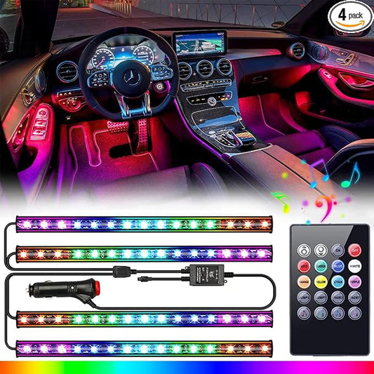 Car LED Lights Interior, LED Lights for Car Accessories Interior with Remote Control, Truck Inside Lights with DIY Mode and Music Mode, Ambient Lighting for Cars SUVs Trucks with Car Charger, DC 12V