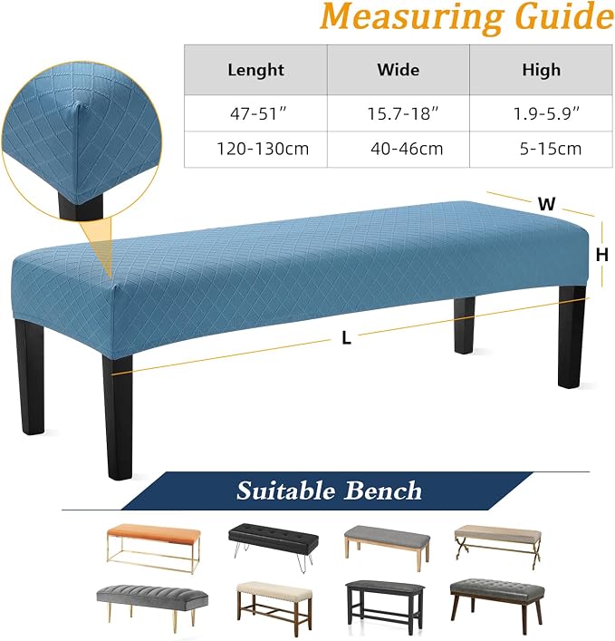 Fuloon Waterproof Dining Bench Cover, Removable Bench Slipcover Washable Bench Seat Protector Cover for Living Room, Bedroom, Kitchen (Lake Blue)