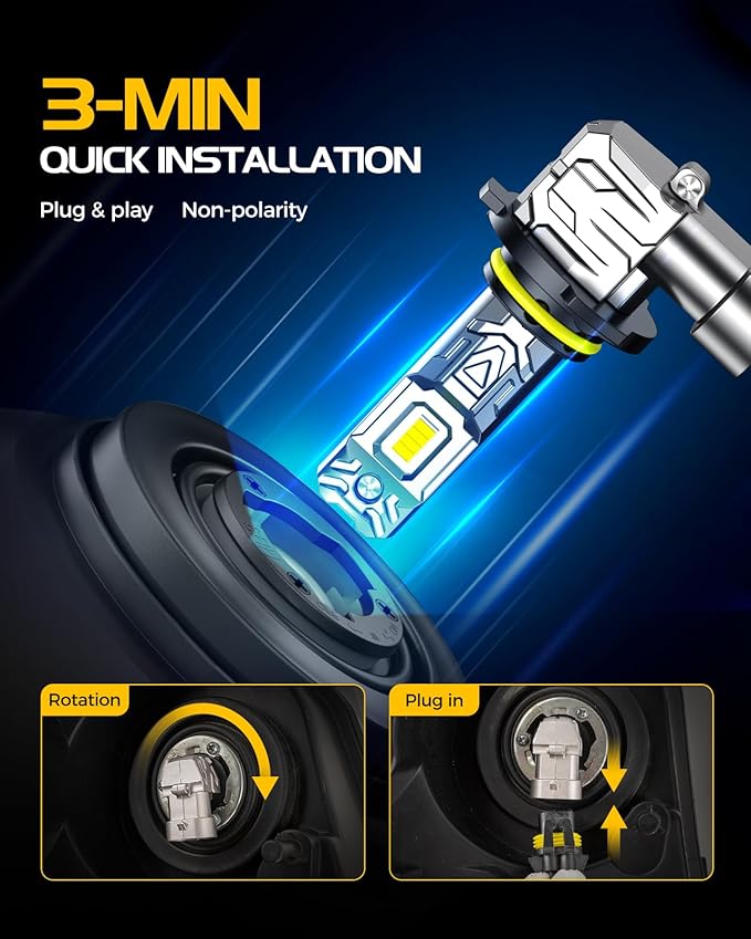 9005 9006 Light Bulbs, 8X Ultra Brightness hb3 hb4 Lights, 6500K Cool White Bulbs, Real 1:1 Mini Size Plug and Play, IP68 Waterproof, Pack of 4