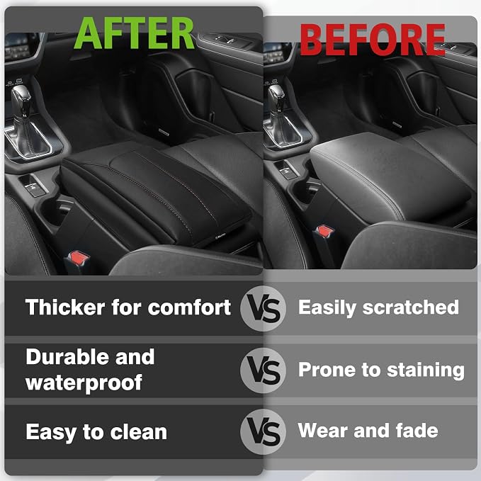 Muslogy Center Console Armrest Cover Fit for Subaru Forester 2025 Accessories, Comfort Armrest Pad Console Lid Cushion Protector Vegan Leather 1-Inch Extra Thick
