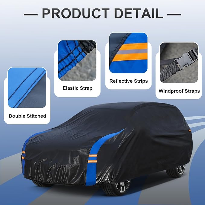 SUV Car Cover Waterproof All Weather for Automobiles, Full Exterior Covers for Jeep (182-190 inch) Universal Fit for Chevrolet Equinox, Toyota RAV4 etc. Rain Winter Sun Snow Protection.