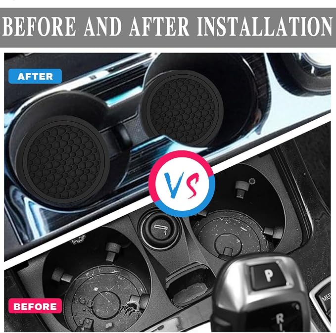 Car Cup Holder Coasters, Dustproof Automotive Interior Accessories Mat,2.75 Inch Non-Slip Insert Water Bottle Holder Pads, Universal for Vehicles, Trucks, RVs and More (Black/Black, 4PCS)