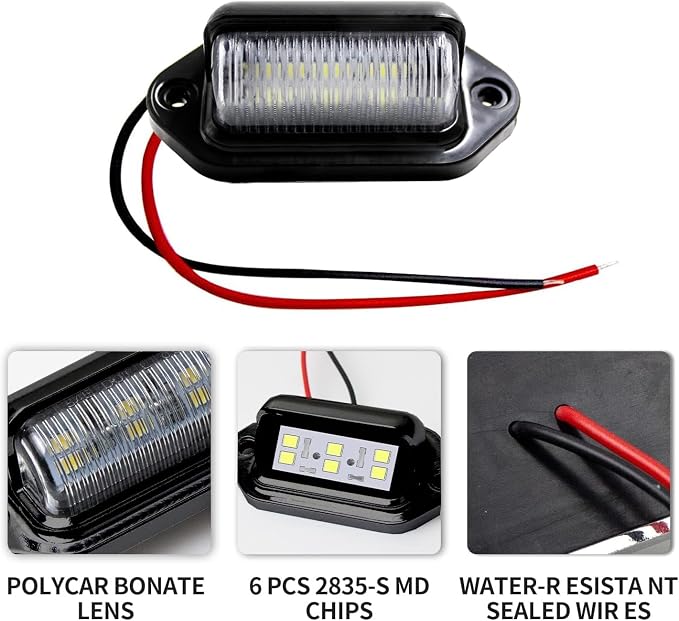 4pcs Black Boat Trailer White LED License Plate Lights Surface Mount Waterproof Universal Courtesy Step Tag Lamp