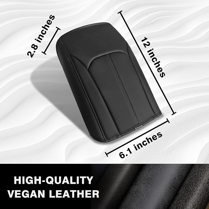 Muslogy Center Console Armrest Cover Fit for Subaru Forester 2025 Accessories, Comfort Armrest Pad Console Lid Cushion Vegan Leather Regular Thick (Black/Gray Stitching)