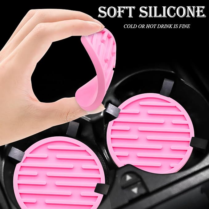 2 Pack Silicone Car Cup Holder Coaster – 2.75 Inch Anti-Slip Drink Coaster, Perfect for Coffee & Beverages – Cute Car Interior Decor for Women & Girls (Pink)