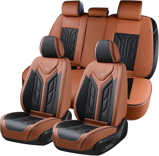 Coverado Seat Covers, Car Seat Covers Full Set, Faux Leather Seat Covers for Cars, Automotive Seat Covers Car Seat Protector Car Accessories Fit for Most Sedans SUV Pick-up Truck(Black&Brown)