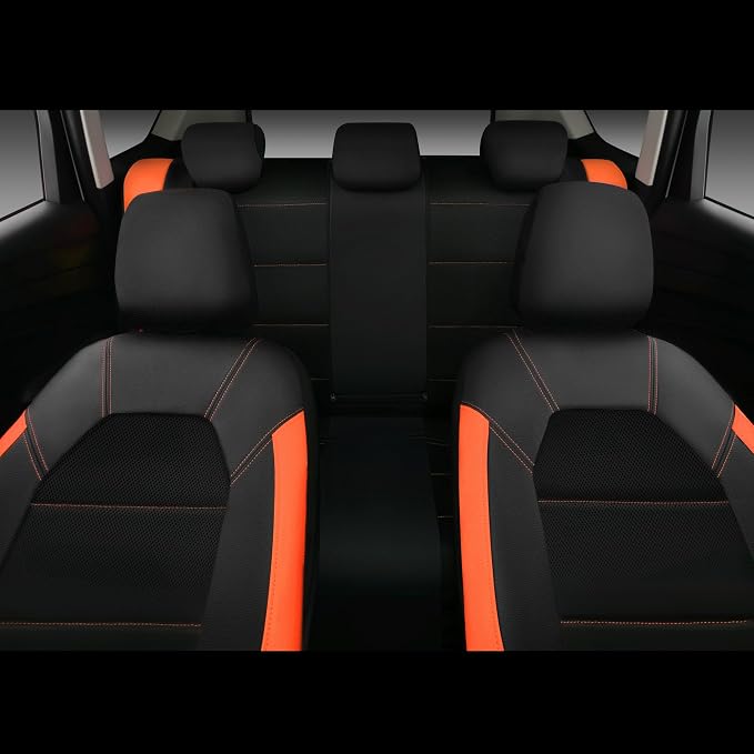 CAR PASS Leather Seat Covers, Breathable Universal Car Seat Cover Full Set for Cute Women Girly,5mm Composite Sponge Inside,Airbag Compatible Fits Most Auto,SUVs,Trucks,Vans(Full Set,Black&Orange)