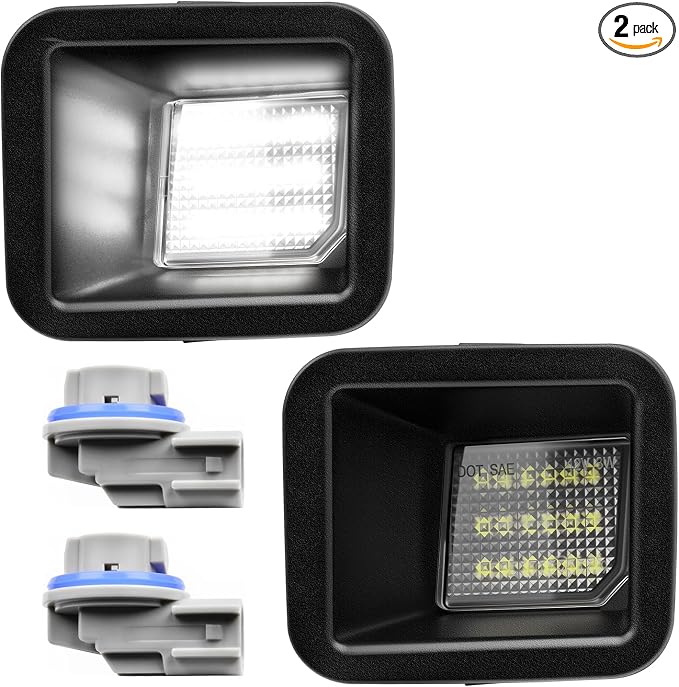 LED License Plate Lights Bright White Tag Lamp Assembly with Socket Compatible with 2017 2018 2019 2020 2021 2022 2023 2024 Ford F250/ F350/ F450 Super Duty Pickup Truck, Pack of 2