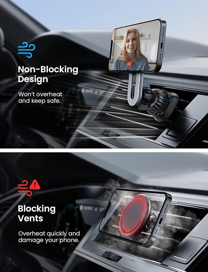 LISEN for MagSafe Car Mount, Magnetic Phone Holder for Car Vent Phone Mount | Hands Free Car Phone Mount, Super Magnetic Phone Mount, Gifts Car Accessories for Men Women, Silver Automotive Hood Vents