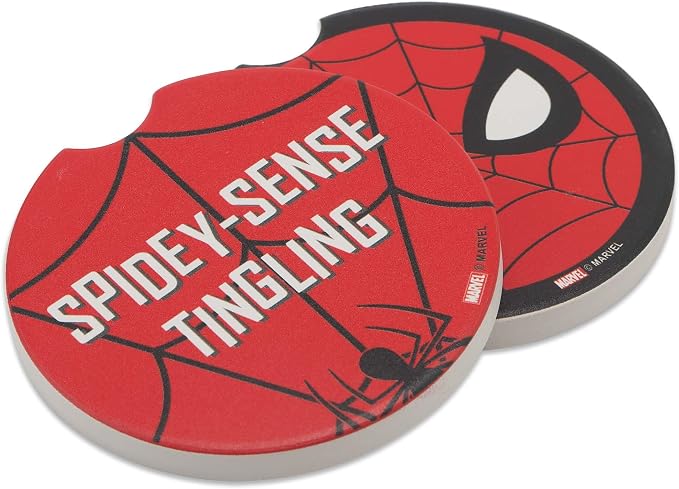 Marvel Spider-Man Spidey-Sense Ceramic Car Coasters | Fun Auto Coasters, Set of 2 - Great Gift Idea