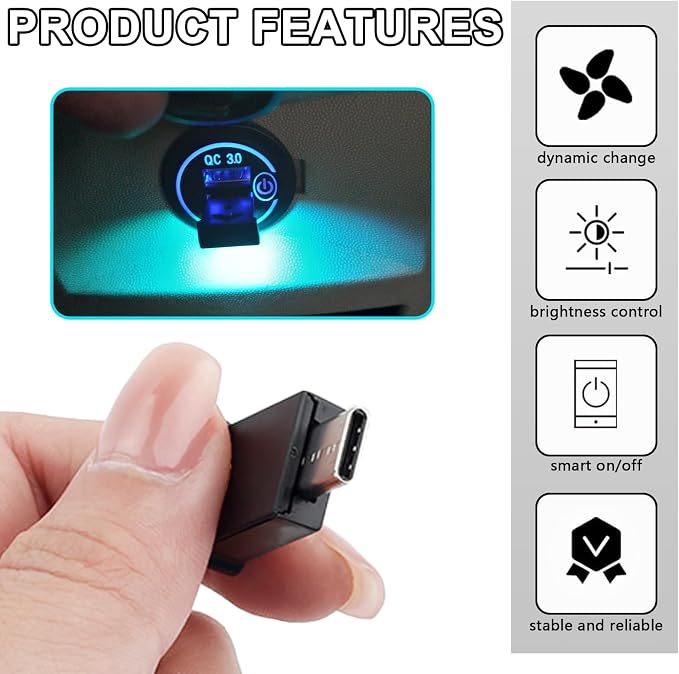 2PCS USB Type C LED Ambient Light,8 Colors RGB Dynamic Interior Atmosphere Lamp,Adjustable Mini USB LED Light for Car Decoration, Laptop, Keyboard, Universal Vehicle Interior Accessories
