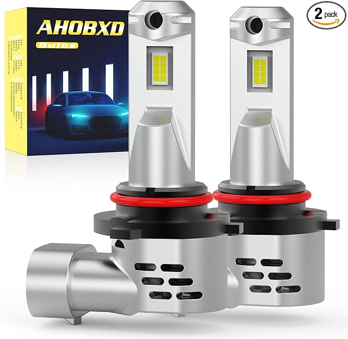 AHOBXD 9005 LED Bulb, 6500K White with Fan Cooling Upgraded Super Bright 900% 60000LM Brightness Real 1:1 Halogen Size 80000Hours Lifespan 9005/HB3 Car Fog Lights Pack of 2