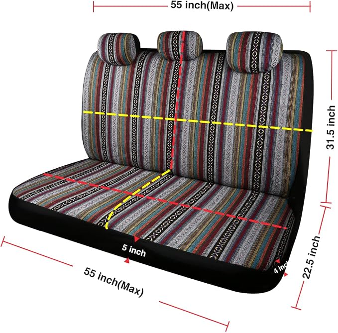 Baja Saddle Blanket Car Seat Covers 9PCS Full Set, Breathable and Washable Striped Woven Automotive Vehicle Seat Cover, Universal Seat Cover for Sedan, SUV, Truck, Airbag Compatible