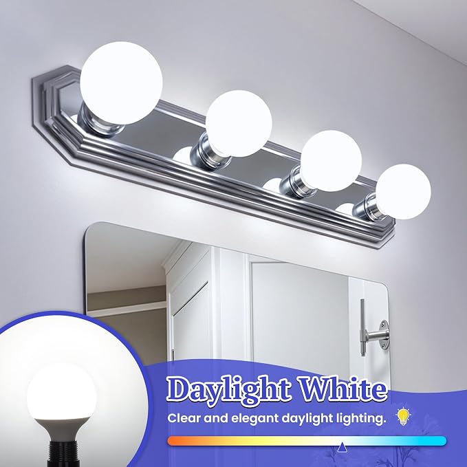 MAXvolador G25 LED Globe Light Bulbs 60W Equivalent, Daylight White 5000K Bathroom Vanity Round Bulb, 500LM E26 LED for Makeup Mirror, Non-Dimmable 10 Pack