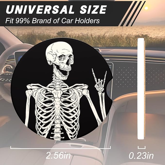 Aiawoxc Car Cup Holder Coasters, 2 Pack Universal Auto Anti Slip Insert Coaster with A Finger Notch, Cup Mat for Most Car Interior, Skull