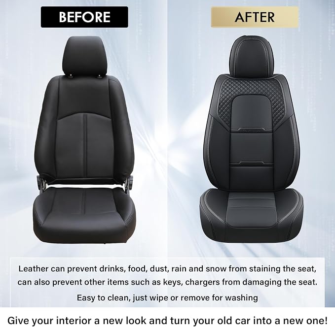 Coverado Car Seat Covers Front Seats, 2 Piece Car Seat Protector with Removable Headrest, Nappa Leather Breathable Front Seat Cushion Side All Wrapped Universal Fit Truck Automotive Most Cars Black