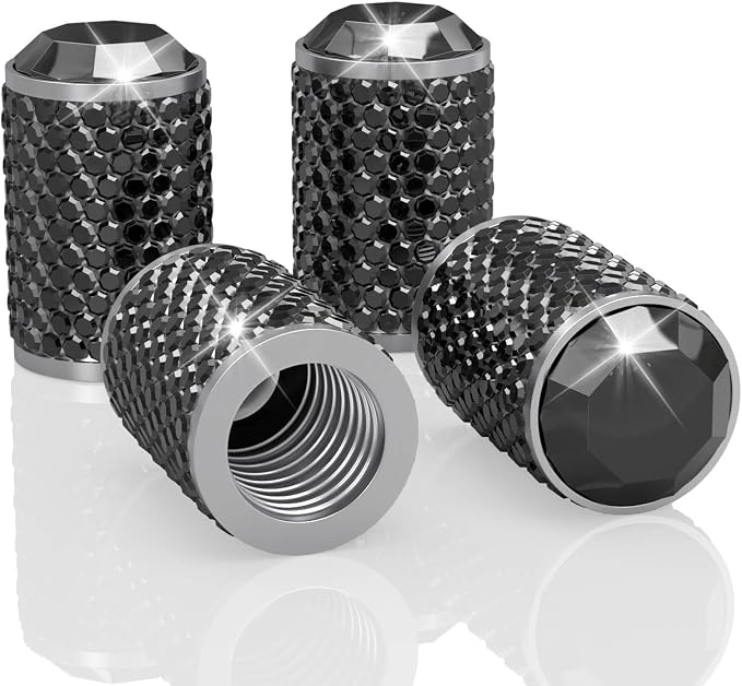4Pcs Car Tire Valve Stem Caps, Bling Tire Air Cap for Car, Car Accessories for Women Universal Stem Covers, Anodized Aluminum Tires Valve Cap with O Rubber Ring, Crystal Diamond