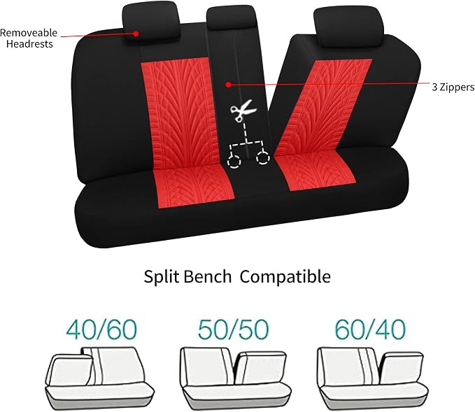 Pariitadin Car Seat Covers Full Set, Washable and Breathable Premium Cloth Automotive Vehicle Seat Cover for Car Interior, Universal Fit for Most Cars, Sedan, Truck, SUV(Black/Red)