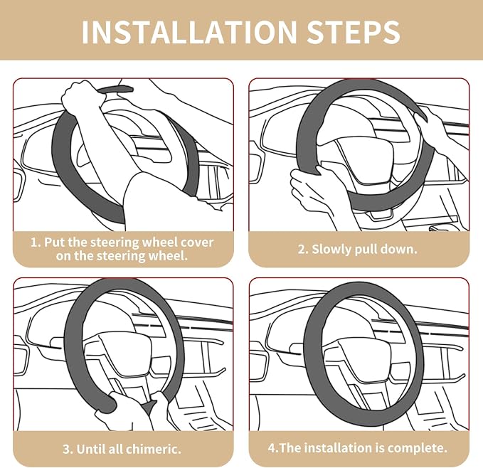 15 Inch Leather Steering Wheel Cover, Automotive Accessories Breathable Anti-Slip Elastic Soft Wheel Protector, Fit for Most SUVs Trucks and RVs (Beige)