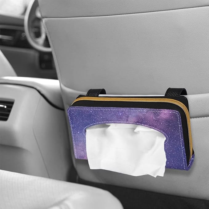 Purple Starry Night PU Leather Car Tissue Holder for Car Automotive Sun Visor Tissue Box Holder Car Accessories for Women & Men
