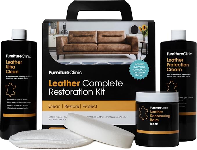 Furniture Clinic Leather Complete Restoration Kit | with Leather Recoloring Balm, Cleaner, 2-in-1 Protection Cream & Conditioner, Sponge, and Cloth | Repair Kit for Furniture (Pine Green)