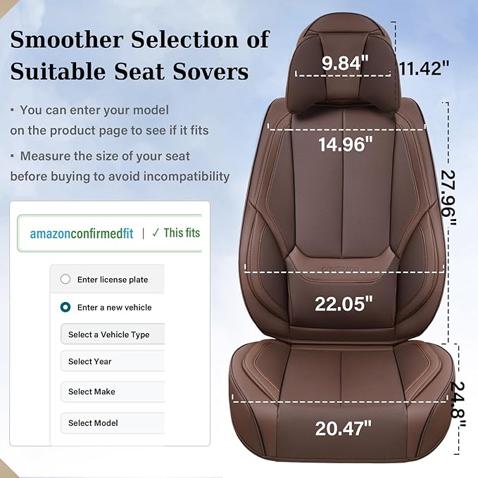 Coverado Car Seat Covers, Seat Covers for Cars, Waterproof Leather Auto Seat Protectors, Leather Car Seat Cushion, Car Interiors Accessories Universal Fit for Most Cars