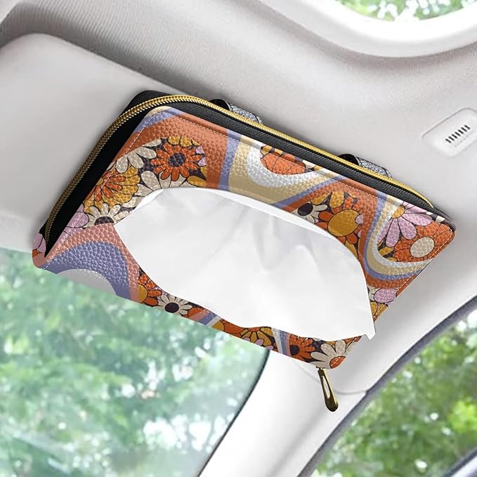 Blossom Flower Car Tissue Box for Sun Visor Back Seat PU Leather Backseat Tissue Holder Car Visor Accessories Car Essentials