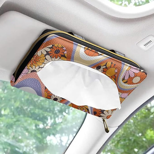 Blossom Flower Car Tissue Box for Sun Visor Back Seat PU Leather Backseat Tissue Holder Car Visor Accessories Car Essentials