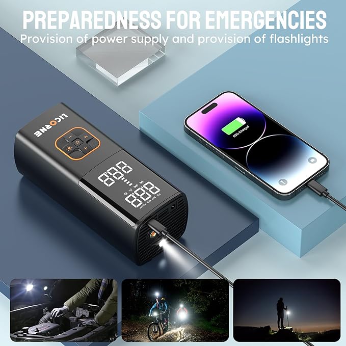 LICORNE Tire Inflator Portable Air Compressor, 5X Faster Portable Air Pump for Car Tires with 18000mAh Battery