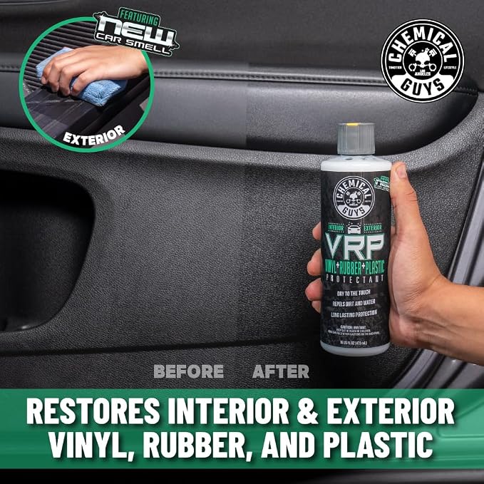 Chemical Guys, VRP Vinyl, Rubber & Plastic Dressing, New Car Scent, 32 oz | With new car smell scent for tires, trim, and dashboards, water-based cream restores deep black without greasy sling