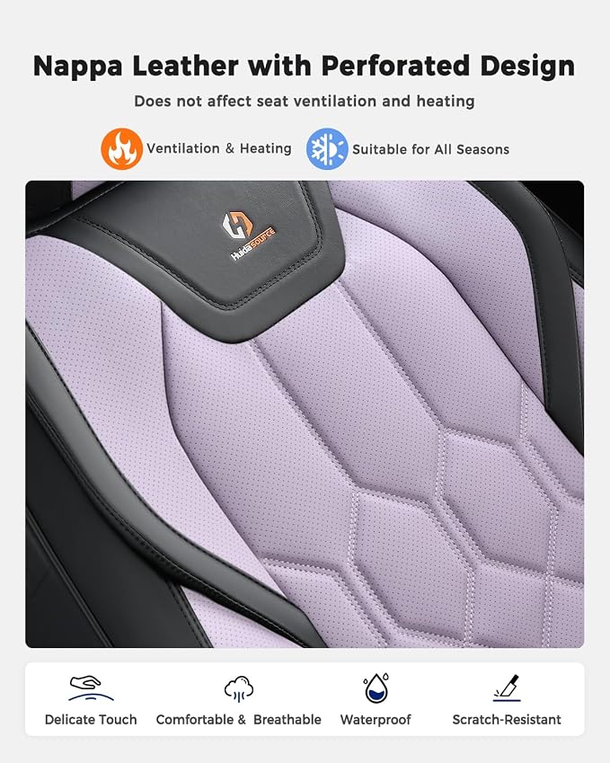 Huidasource Black&Purple Car Seat Covers, Universal Fit for Cars SUVs Truck | Full Coverage Leather Seat Cover, Airbag, Cupholder Compatible, Seat Function Retain, Easy Install with Velcro