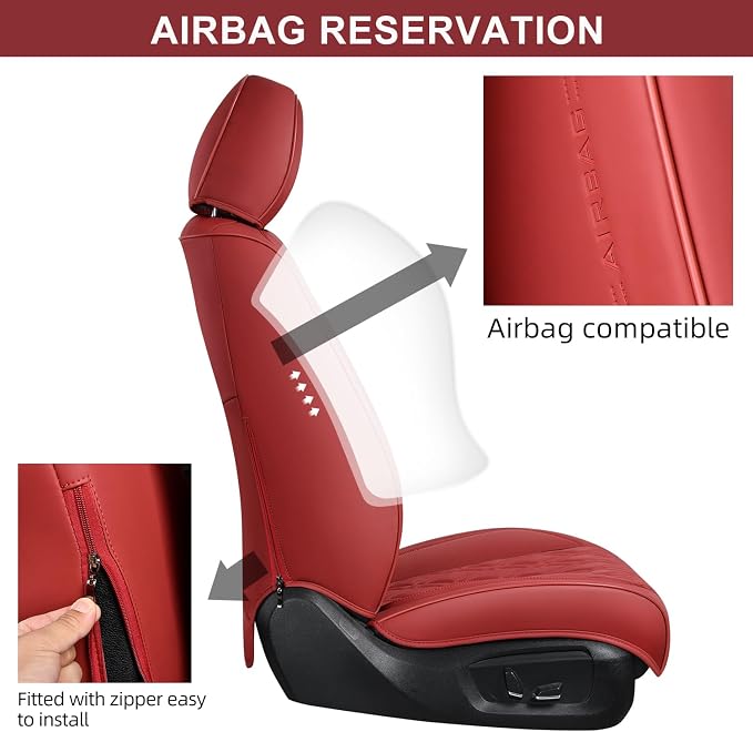 Car Seat Covers Front Pair, Breathable Leather Automotive Front Seat Covers with Headrest, Universal Automotive Vehicle Seat Cover for Most Sedan SUV Pick-up Trucks, Wine Red