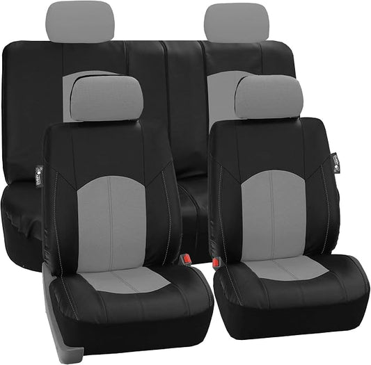 FH Group Automotive Seat Cover Highest Grade Faux Leather Gray Full Set, Combo Car Seat Cover Design Airbag Compatible Split Bench Tan Car Seat Covers Interior Accessories Universal Fit Cars Truck SUV
