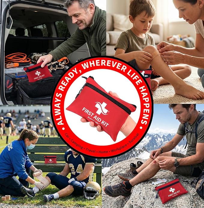 Protect Life Doctor Developed Mini First Aid Kit, 100 Piece Waterproof Emergency Kit for Car, Boat, Camping & Travel, Includes Emergency Blanket & First Aid Guide