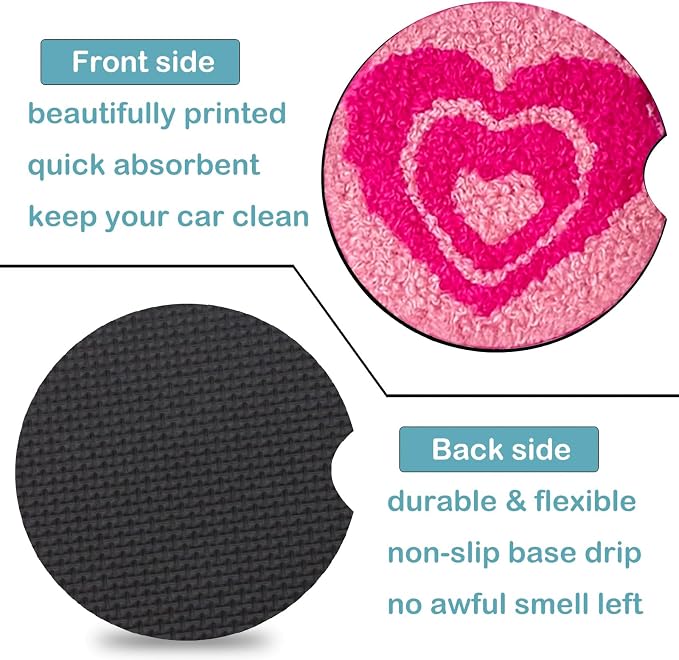 2 Pack Love Car Cup Holder Coasters Universal Neoprene Coasters