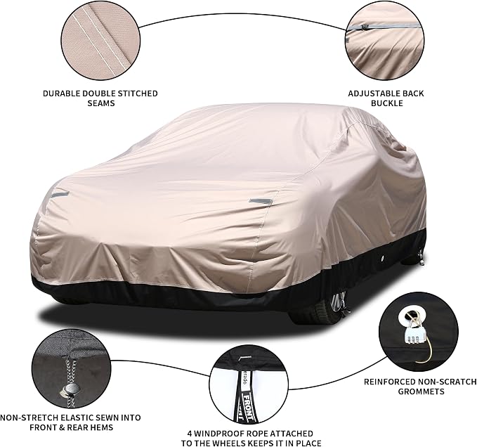 Car Cover Waterproof All Weather for Coupe Sports Sedan, Outdoor Oxford Heavy Duty Car Cover with Lock, Rain Snow Sun Protection Full Exterior Car Covers Universal Fit for Coupe (173"-182")