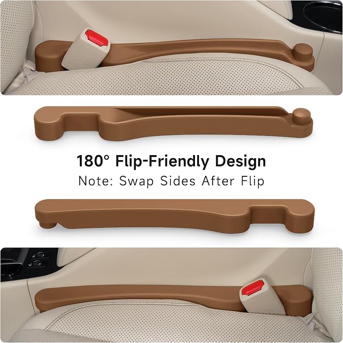 Car Seat Gap Filler Set of 2, 3IN1 Seat Side Gap Filler Plug with Storage Slot & Hook Function, Soft Foam Universal Fit Car SUV Truck Fill Gap Between Seats Console Organizer（Standard Mocha Brown）