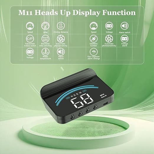 AZIJYV Heads Up Display for Cars M11,Universal OBD+GPS Digital Speedometer Dual System 3.5 Inches HUD with Speed,Water Temperature,Driving Mileage,Overspeed Alarm,Suitable for All Cars